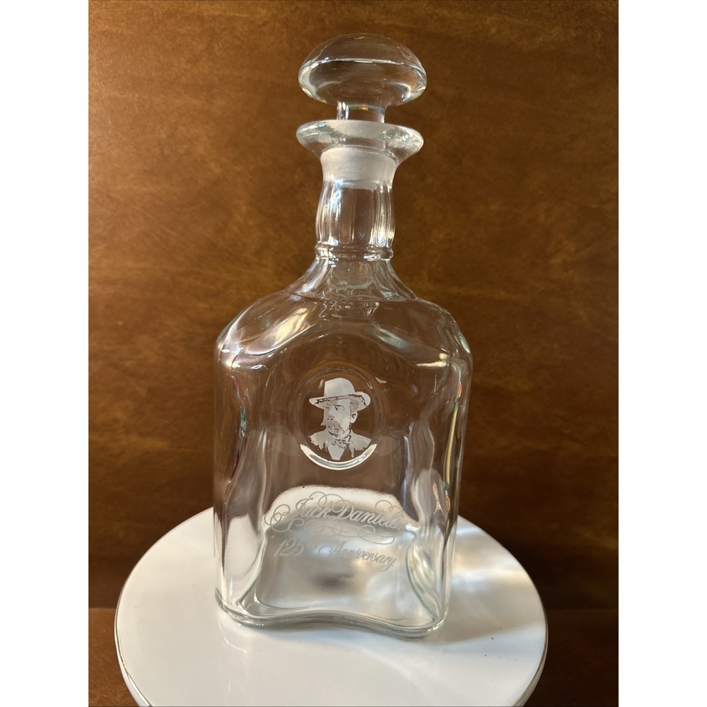 Jack Daniel's 125th Anniversary Clear Glass Decanter Bottle w/ Stopper